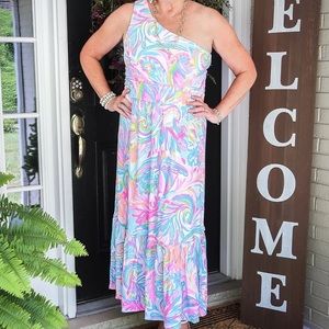 Lilly Pulitzer one shoulder midi dress (size: medium)